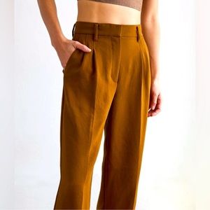 Aritzia High-Waisted Wide Leg Pants in Mustard Brown